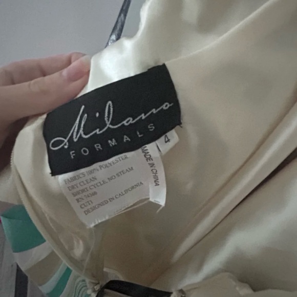 Milano Formals Aqua and Silver Striped Kids Dress - Picture 3 of 7